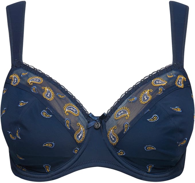 Ulla Popken - Dames - Beugelbeha paisley-patroon - Nachtblauw - Maat 100E