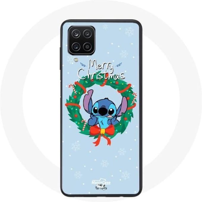 Coque pour Samsung Galaxy A12 Stitch neige joyeux Noël bleu