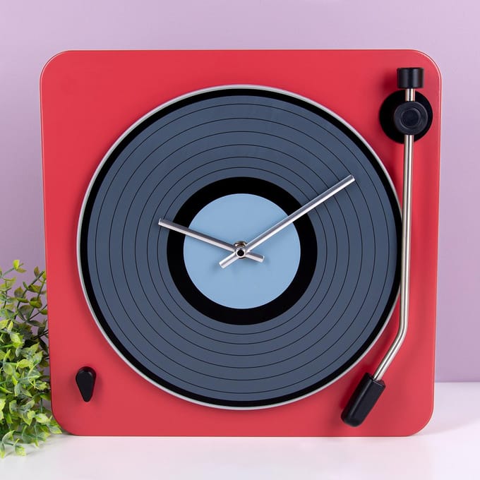 Invotis wandklok platenspeler metaal - Kleur - Rood
