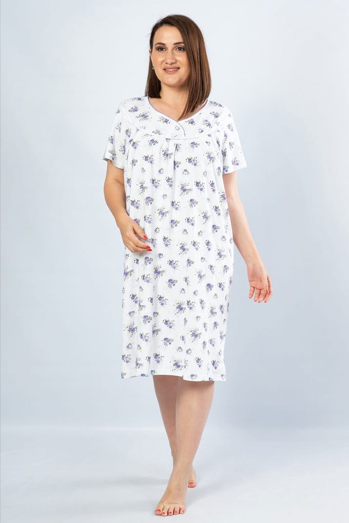 Vienetta - Grote Maten Dames Nachthemd, Korte Mouwen, Lila - 7XL