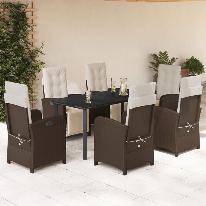 vidaXL - 7-delige - Tuinset - met - kussens - poly - rattan - bruin