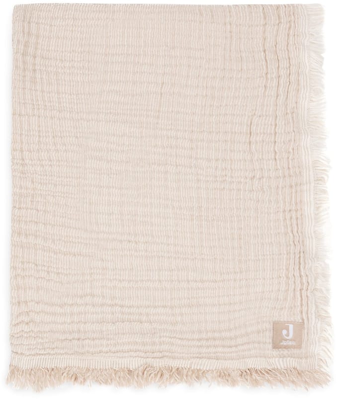 Jollein Deken Wieg Jersey 75x100cm - Fringe Stripe Biscuit/Ivory - GOTS