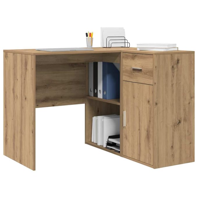 vidaXL - Hoekbureau - met - lade - met - plank - Artisan - Eiken - 102 - x - 88 - x - 75 - cm