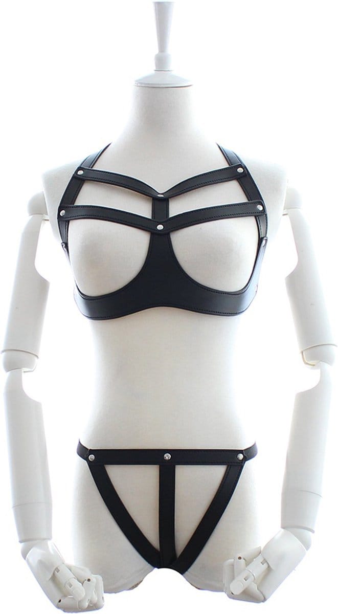 Fixxx - Fetish BH en Slipje - Set Nr. 1 - PU-Leer - One Size - Zwart