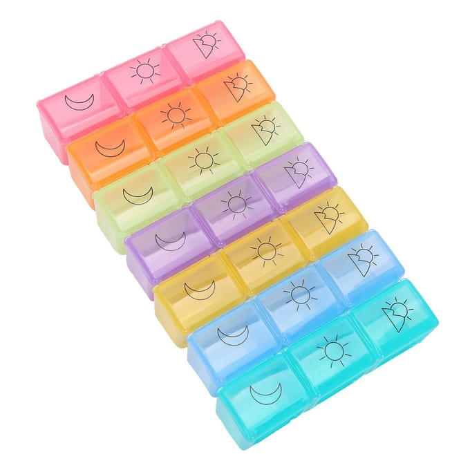 2 stuks 21 vakjes Wekelijkse Pillendoos Draagbare Pillendoos Dispenser Pillen Medicijn Opbergcontainer Etui beige
