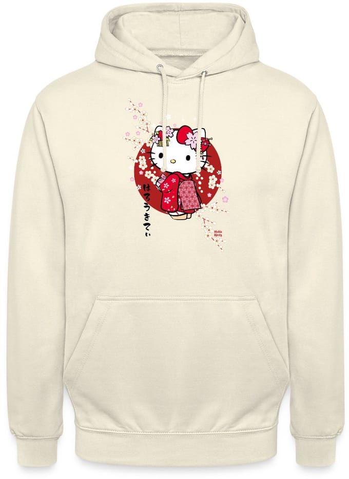 Hello Kitty In Een Rode Kimono En Kersenbloesems Hoodie Unisex