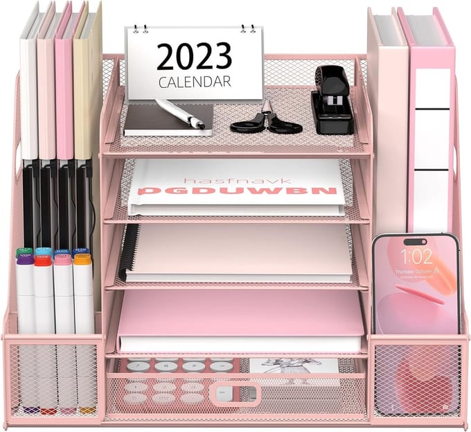 Bureau-organizer met 5 niveaus en lade - Roze