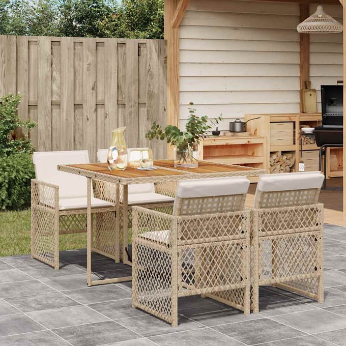 vidaXL - 5-delige - Tuinset - met - kussens - poly - rattan - beige