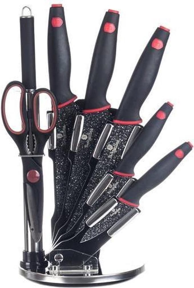 Berlinger Haus 2119 - 8 delige messenset - met houder - Black Stone Touch Line