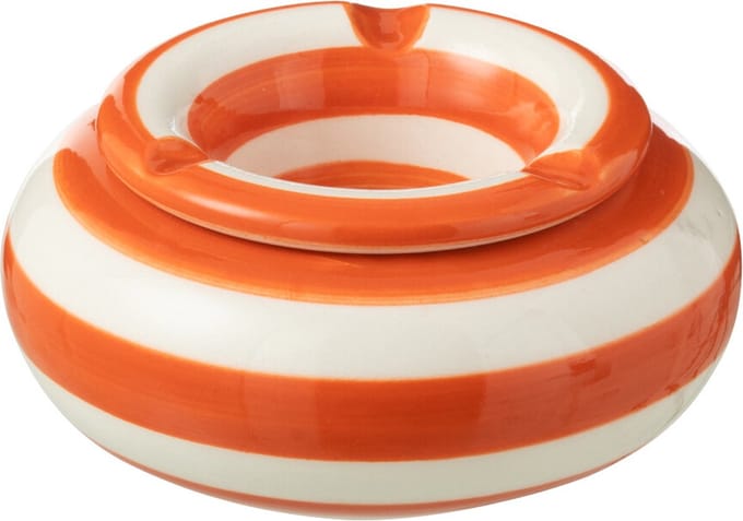 J-Line asbak Granada Stripes - keramiek - wit/oranje - small
