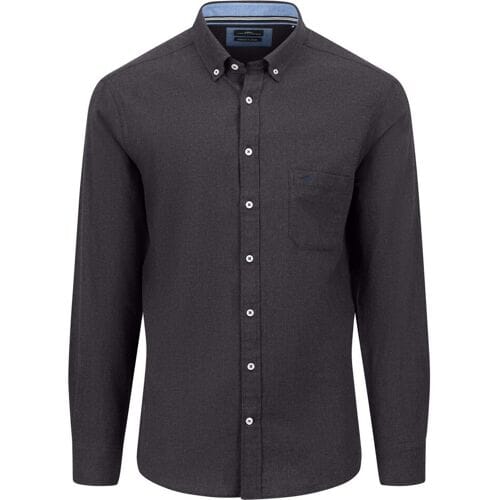 Fynch-Hatton Overhemd Premium Flanel Button Down Charcoal / male