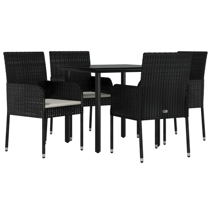 vidaXL - 5-delige - Tuinset - met - kussens - poly - rattan - zwart