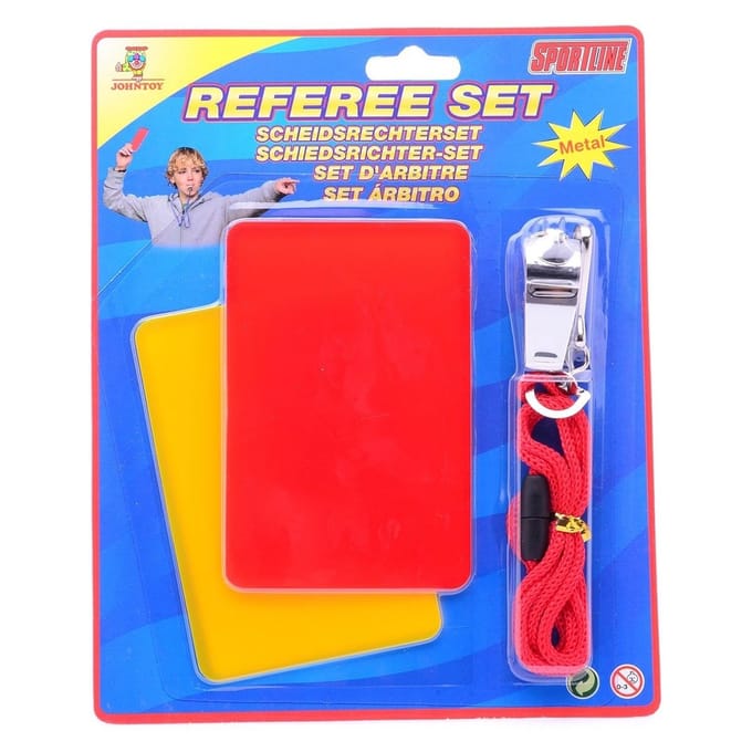 Scheidsrechterset (gele & rode kaart + fluitje) Voetbal