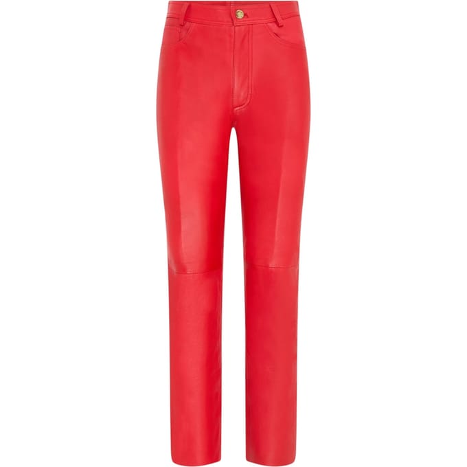 Dames Red Lamb Leather 501 Biker Jeans - Ankara