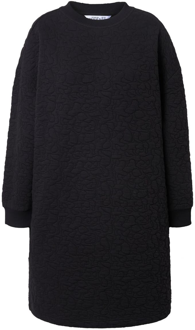 Studio Untold - Dames - Sweat mini-jurk oversized LEO-stiksel - Zwart - Maat 46+