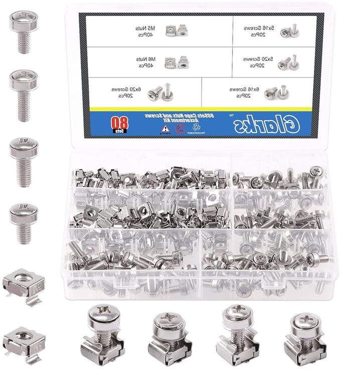 80 Sets Cage Nuts en Schroeven Set voor Server Rack en Kast, M5 M6 Hardware met Washers, Vierkante Gaten, 160 Stuks