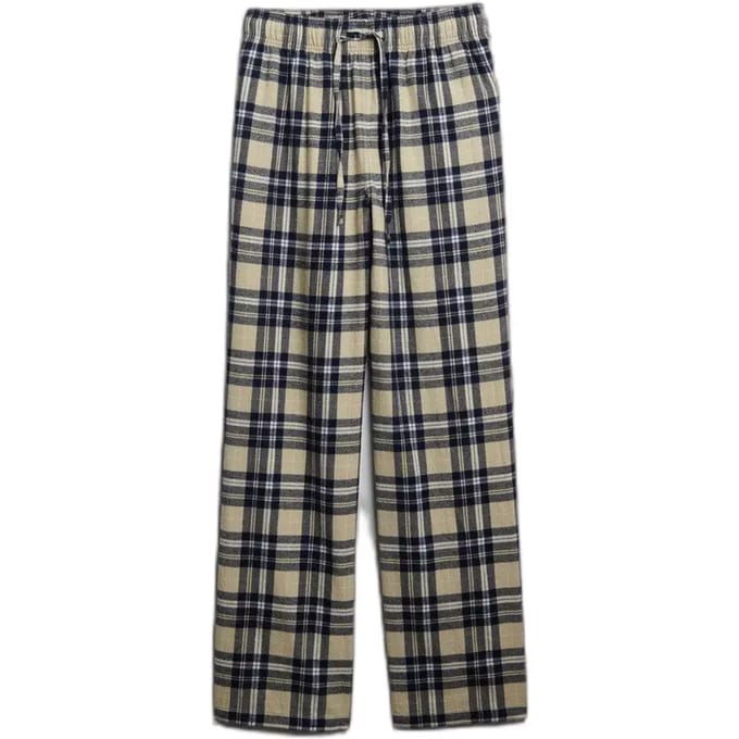 Superdry Katoenen Geruite Broek met Elastische Band Blue Grootte: 36
