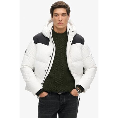 Superdry Box Gewatteerde Pufferjas met Capuchon Wit Grootte: M