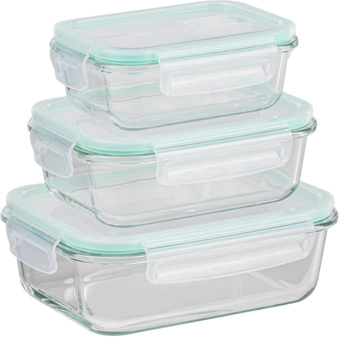 HI Vershoudbakjes - met deksel - glas - set 3x stuks - luchtdicht - met clips