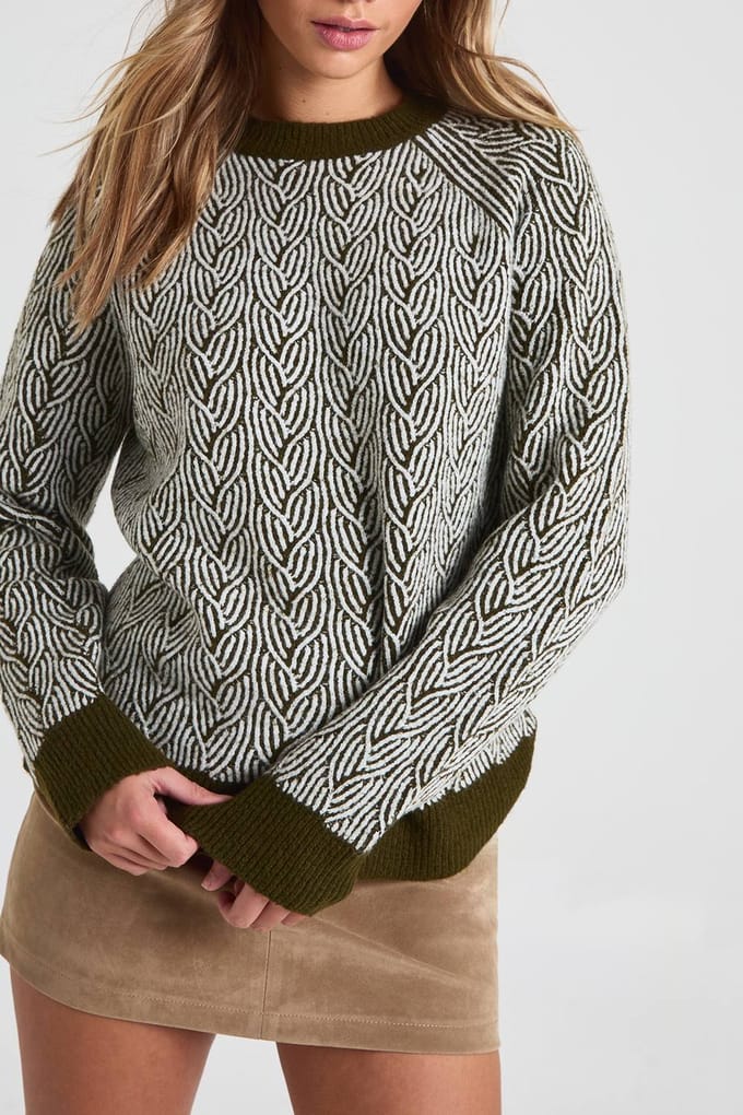 boohoo Dames Textuur Gebreide Ronde Hals Trui | Khaki | Maat: Small