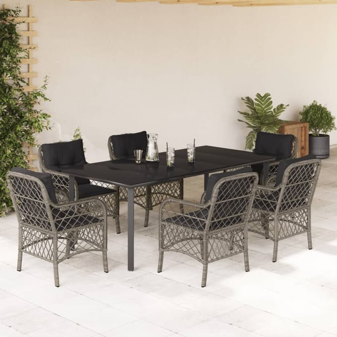 vidaXL - 7-delige - Tuinset - met - kussens - poly - rattan - grijs