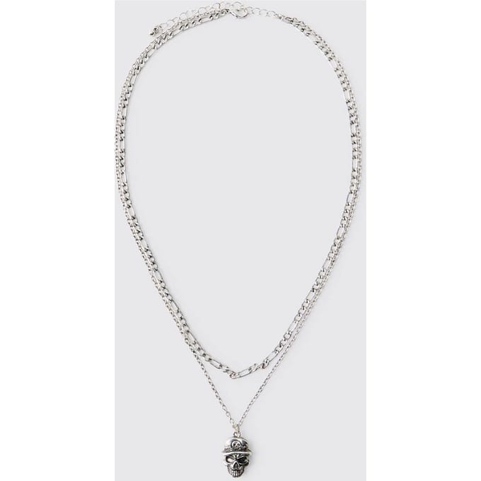 Zilveren Schedel Gelaagde Ketting | Silver