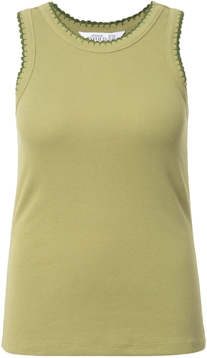 Studio Untold - Dames - Ribtop slim basic shape gekleurde bies - Moezelgroen - Maat 54+