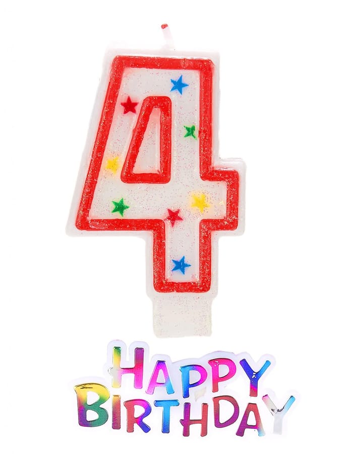 UNIQUE - Glanzende sterkaars cijfer 4 glitter Happy Birthday
