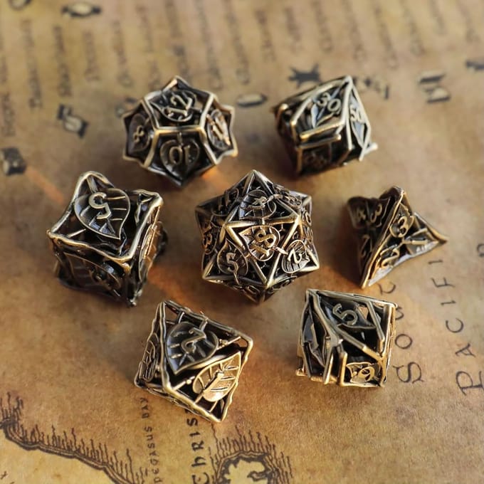 Metalen Dobbelstenen - RPG Set - Tafelspellen Spelen - Holle Polyhedra - 7 Stuks - Brons