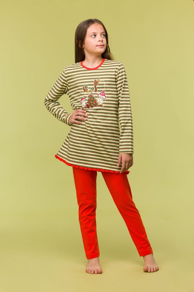 Woody Meisjes-Dames Pyjama multicolor streep - maat 140/10J