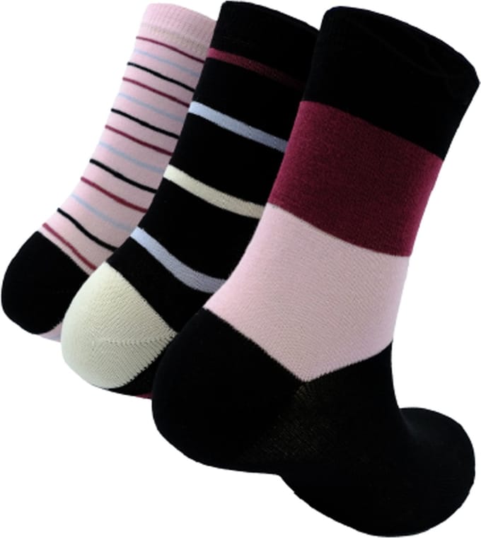 The Sockmaker - Sokken Dames - 3-Pack - Maat 36-41 - Duurzaam Bamboe & Naadloos - Gestreept Navy met Bordeauxrood