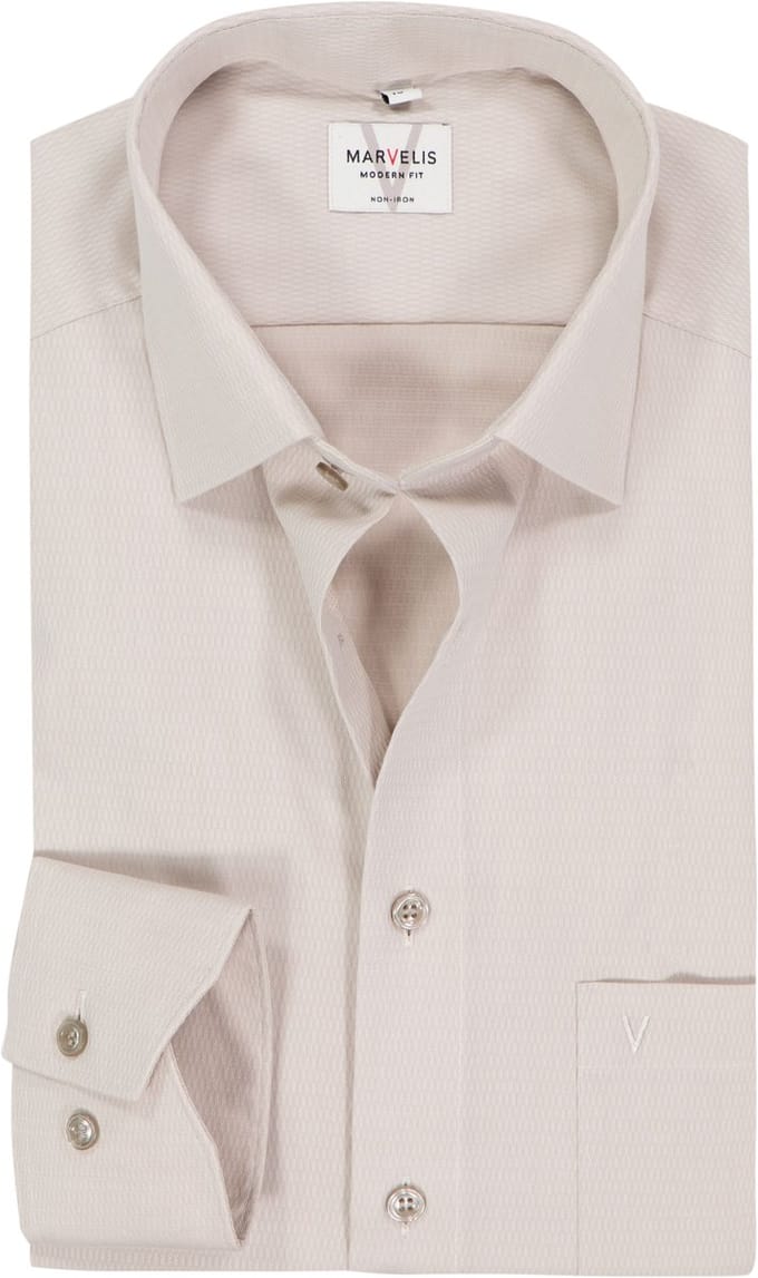 MARVELIS modern fit overhemd - structuur - beige - Strijkvrij - Boordmaat: 41 (EU maat: L)
