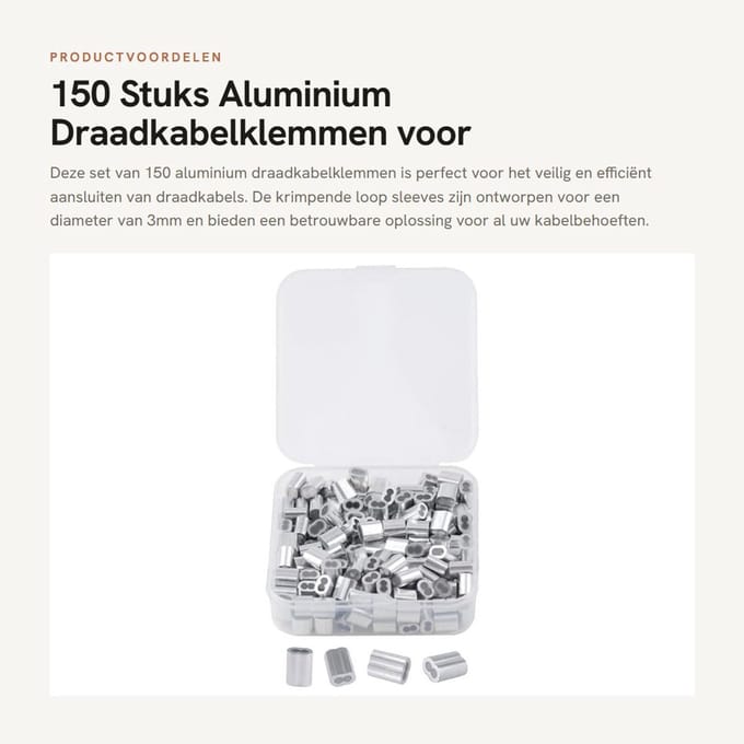 Dailygoods - 150 Stuks Aluminium Draadkabelklemmen voor Draadkabel