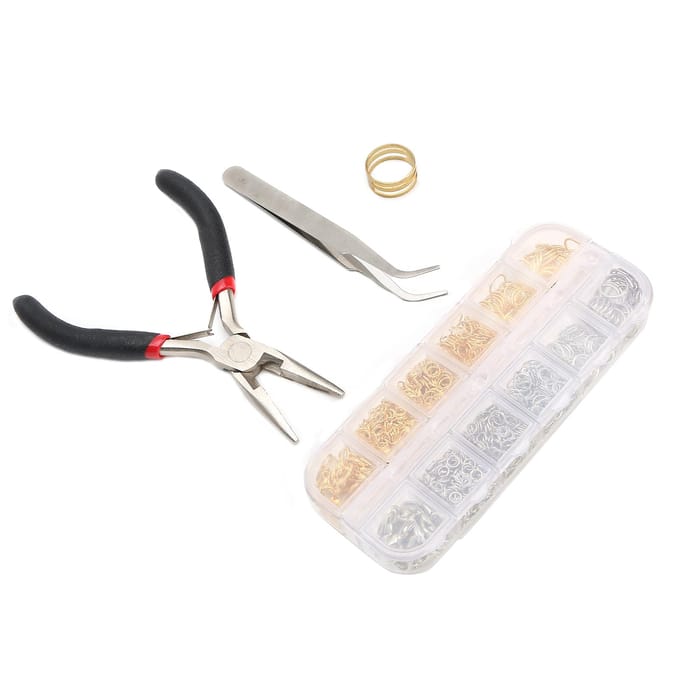 Kit Anneau Fermoir Mousqueton avec outils Bijoux Boucles d'oreilles colliers DIY Accessoire de Fabrication white