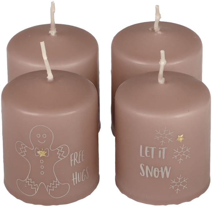 Roze kerstkaarsen, stompkaarsen, set van 4, winterdecoratie Ø5cm H6cm