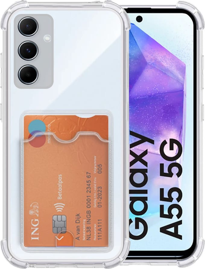 Transparant hoesje met Pasjeshouder geschikt voor Samsung Galaxy A55 - Shock Proof Case - Kaarthouder
