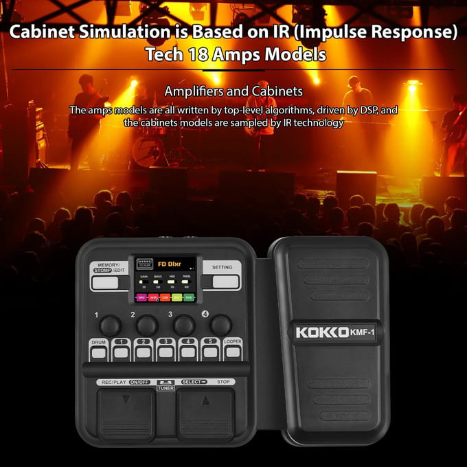 Kokko Guitar Multi Effects Pedaal met 10-59 Presets 6 Drum Machines en Looper 40 Verschillende Ritmes EU Plug zwart