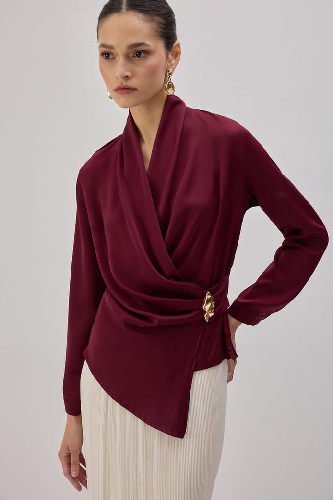 Touché Privé - Gedrapeerde blouse - Bordeaux - Dames