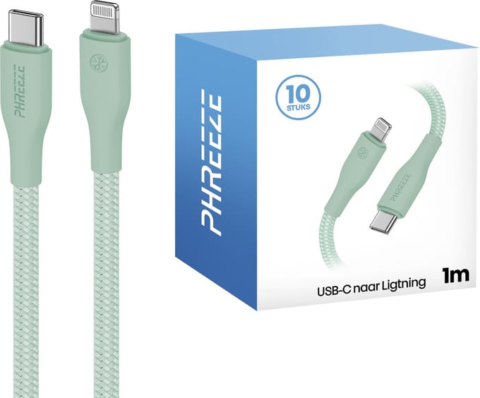Voordeelpak kabels geschikt voor iPhone 14,13,12,11 - 10 pack - Groen gekleurd - 1 meter