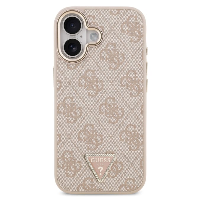 Guess Classic Triangle Logo Leather Backcover met MagSafe voor de Apple iPhone 17 - Roze