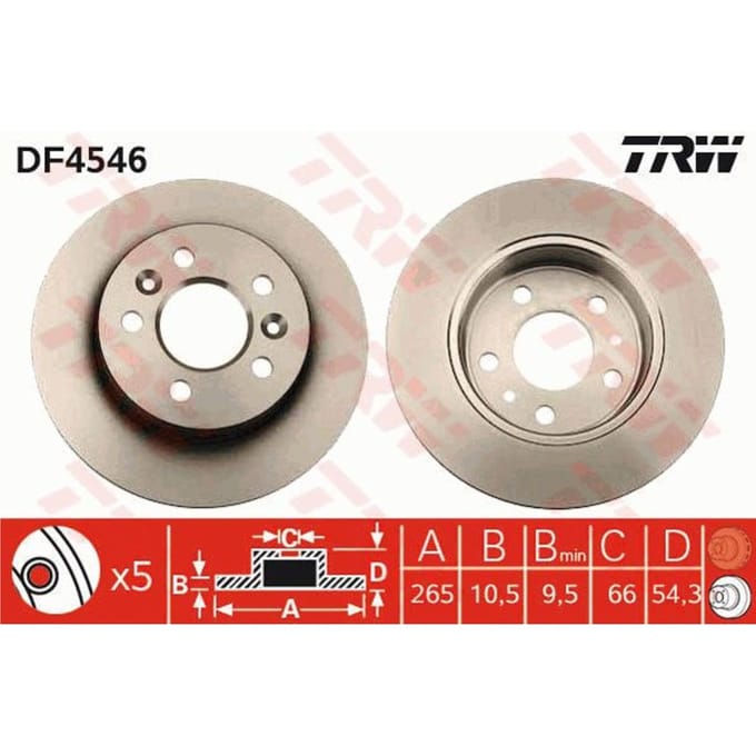 Remschijf TRW DF4546 achter, volledig, 1 Stuk