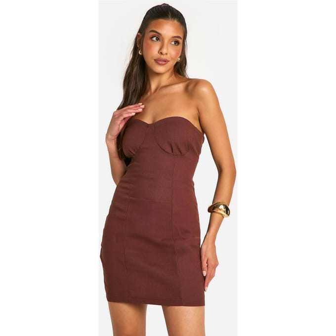 boohoo Dames Bandeau Mini Dress | Chocoladebruin | Maat: 40