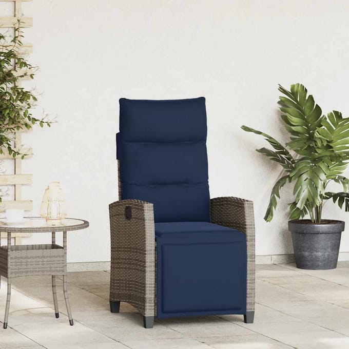 vidaXL - Verstelbare - tuinstoel - met - bijzettafel - poly - rattan - grijs
