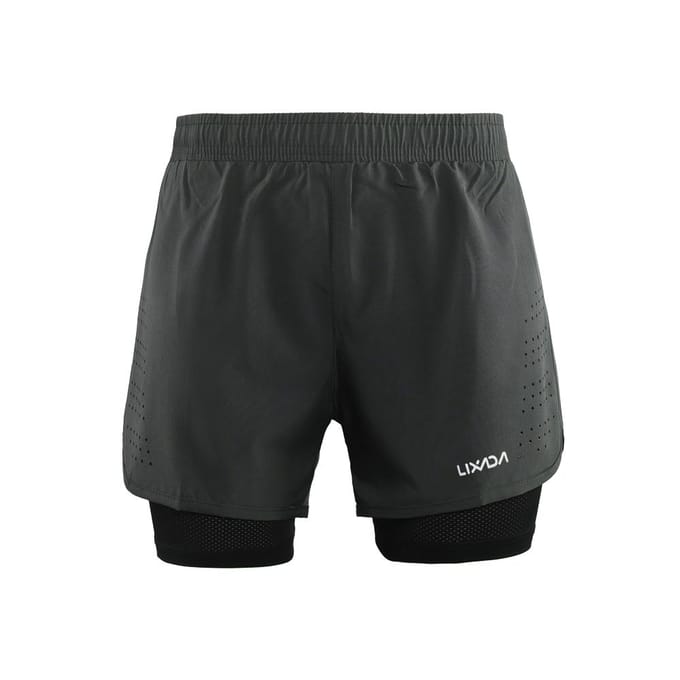 Lixada Short de course 2 en 1 pour hommes, séchage rapide, respirant, entraînement actif, exercice, jogging, cyclisme, avec doublure plus longue L bleu