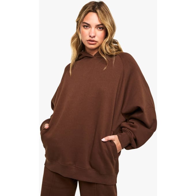 boohoo Dames Oversized hoodie met raglannaad | Chocoladebruin | Maat: Medium