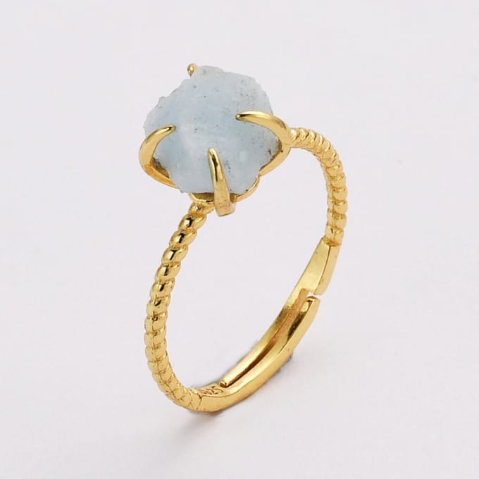 Gouden Ring Dames – Cadeau voor vrouwen – Verstelbare Ring met Aquamarijn Edelsteen – Starlyte