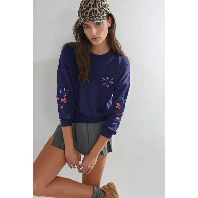 Modal Touch Ronde Hals Geborduurde Sweatshirt