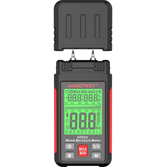 HABOTEST HT633 Houtvochtmeter Pin-Type Digitale Vochtdetector Omgevingstemperatuur en