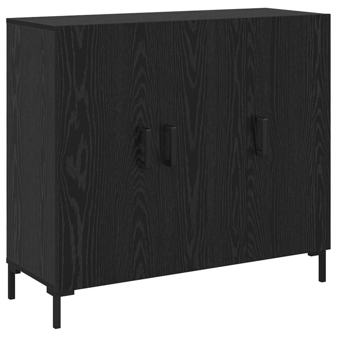 vidaXL - Dressoir - Zwart - Eiken - 90 - x - 34 - x - 80 - cm - Bewerkt - hout