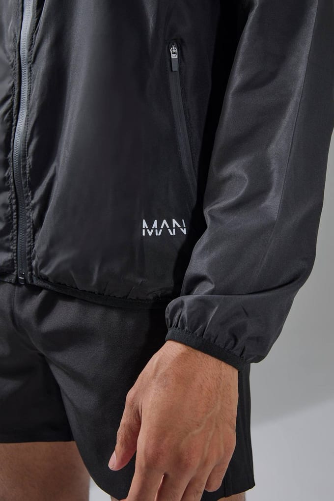 Man Active Ripstop Shower Resist Windbreaker Jacket | Black | Size Medium